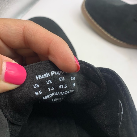 Hush Puppies Boots  9.5 Moyen Chukka Ankle Lace Up Black Leather - Picture 8 of 9